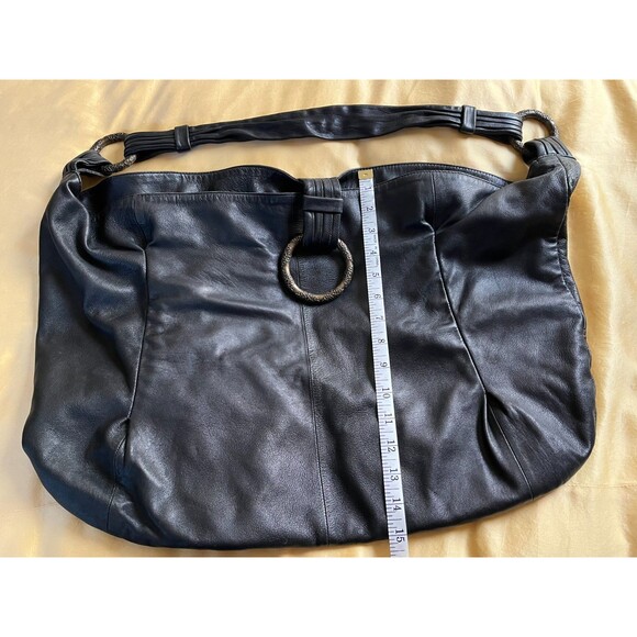 BCBGMAXAZRIA Black Leather Hobo Bag Extra Large Oversized Slouchy Tote VINTAGE - Picture 9 of 16